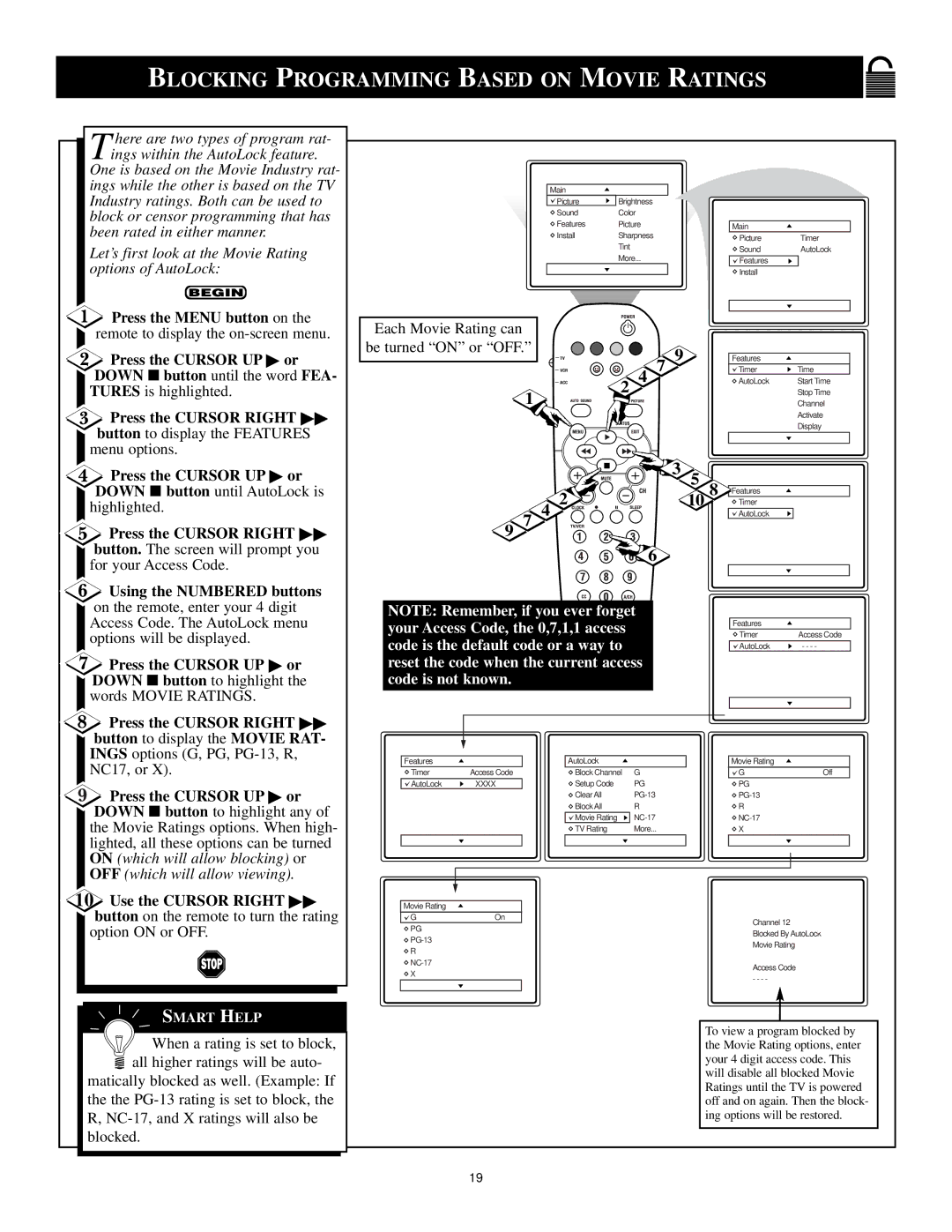 Philips XA311 manual Blocking Programming Based on Movie Ratings, Option on or OFF 