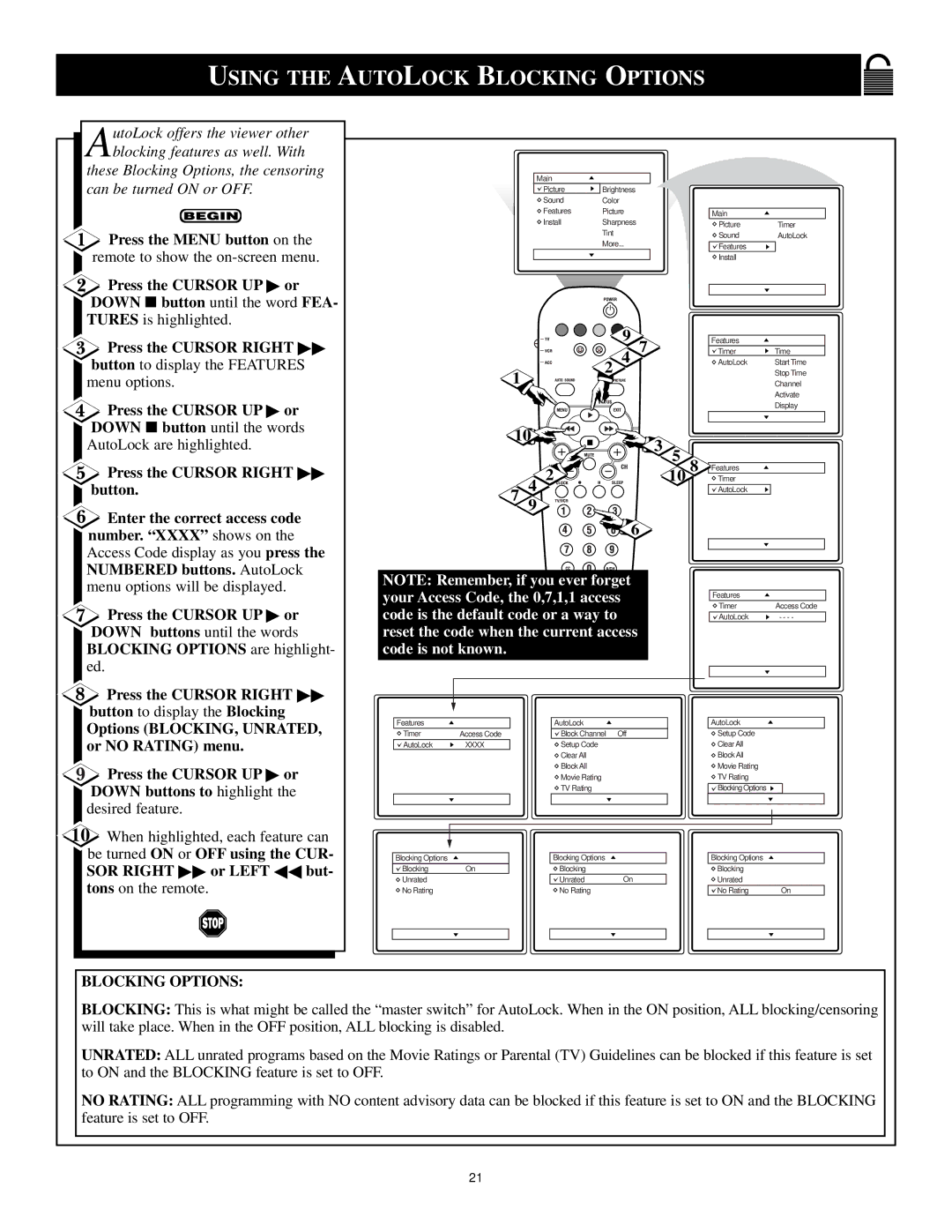 Philips XA311 manual Using the Autolock Blocking Options 