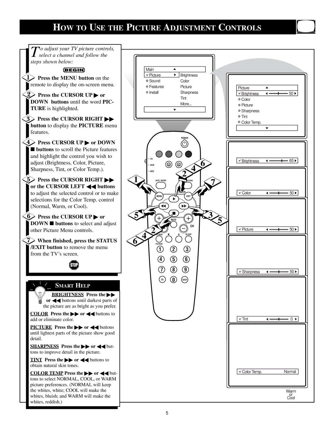 Philips XA311 manual HOW to USE the Picture Adjustment Controls 