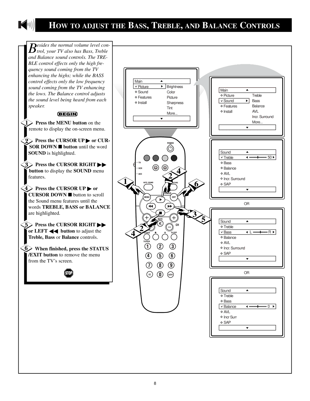 Philips XA311 manual HOW to Adjust the BASS, TREBLE, and Balance Controls, Words TREBLE, Bass or Balance 