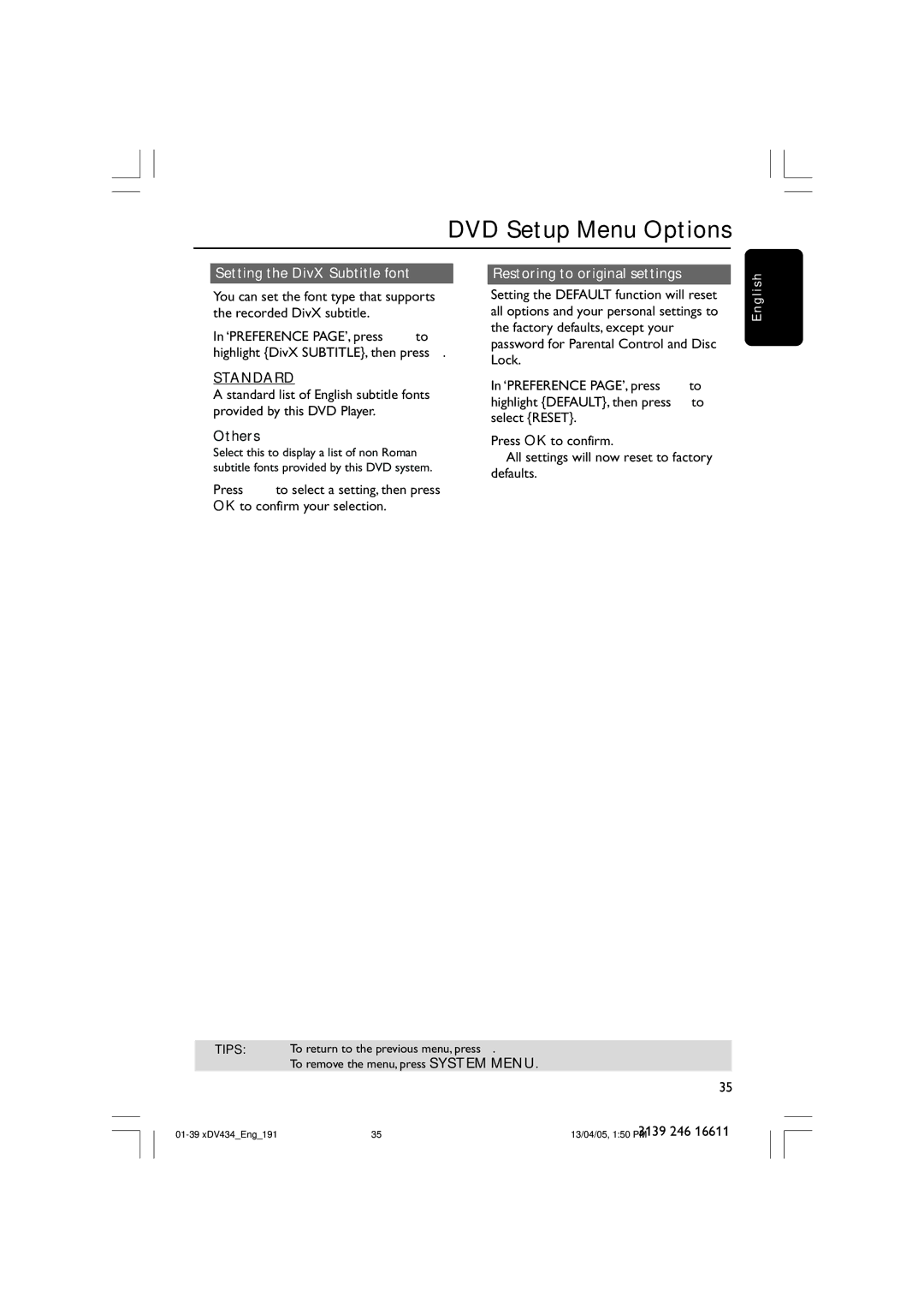 Philips xDV434/01, xDV434/19 user manual Standard, Others 