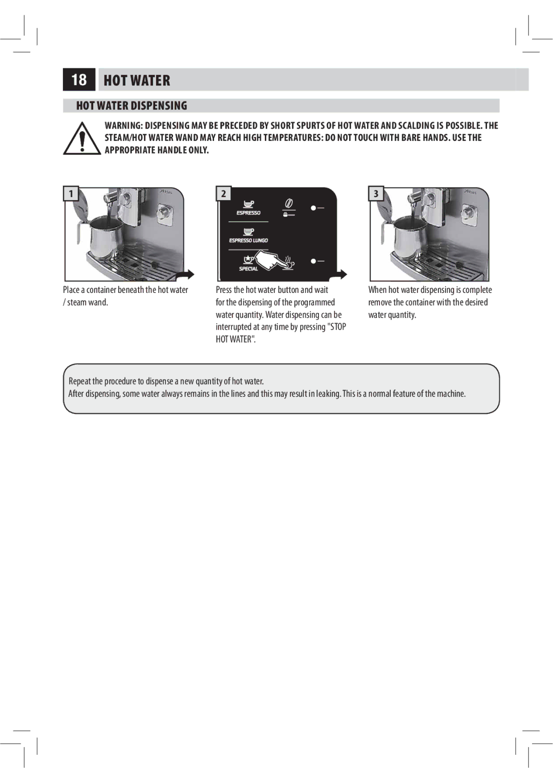 Philips XELSIS, HD8946 manual HOT Water Dispensing 