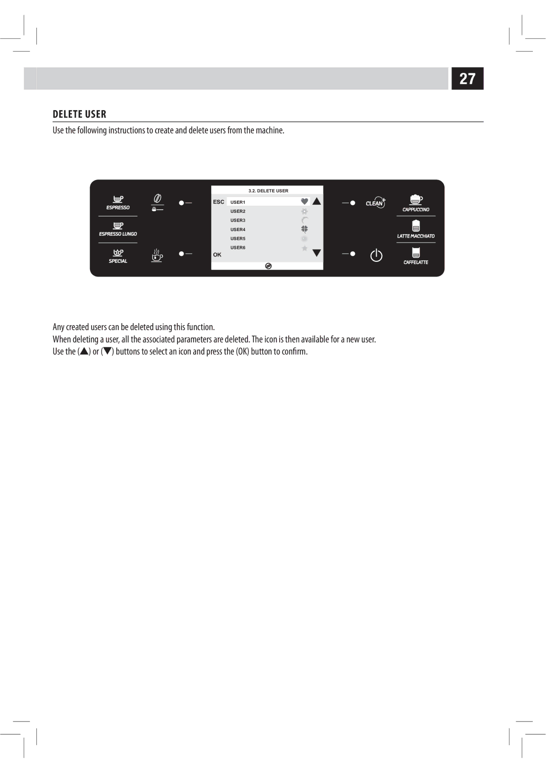 Philips HD8946, XELSIS manual Delete User, Any created users can be deleted using this function 