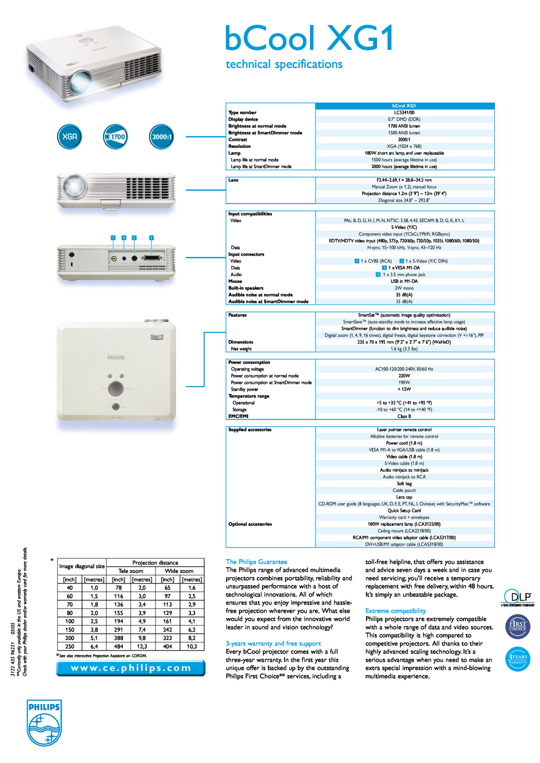 Philips manual bCool XG1, technical specifications, w w w . c e . p h i l i p s . c o m, The Philips Guarantee 