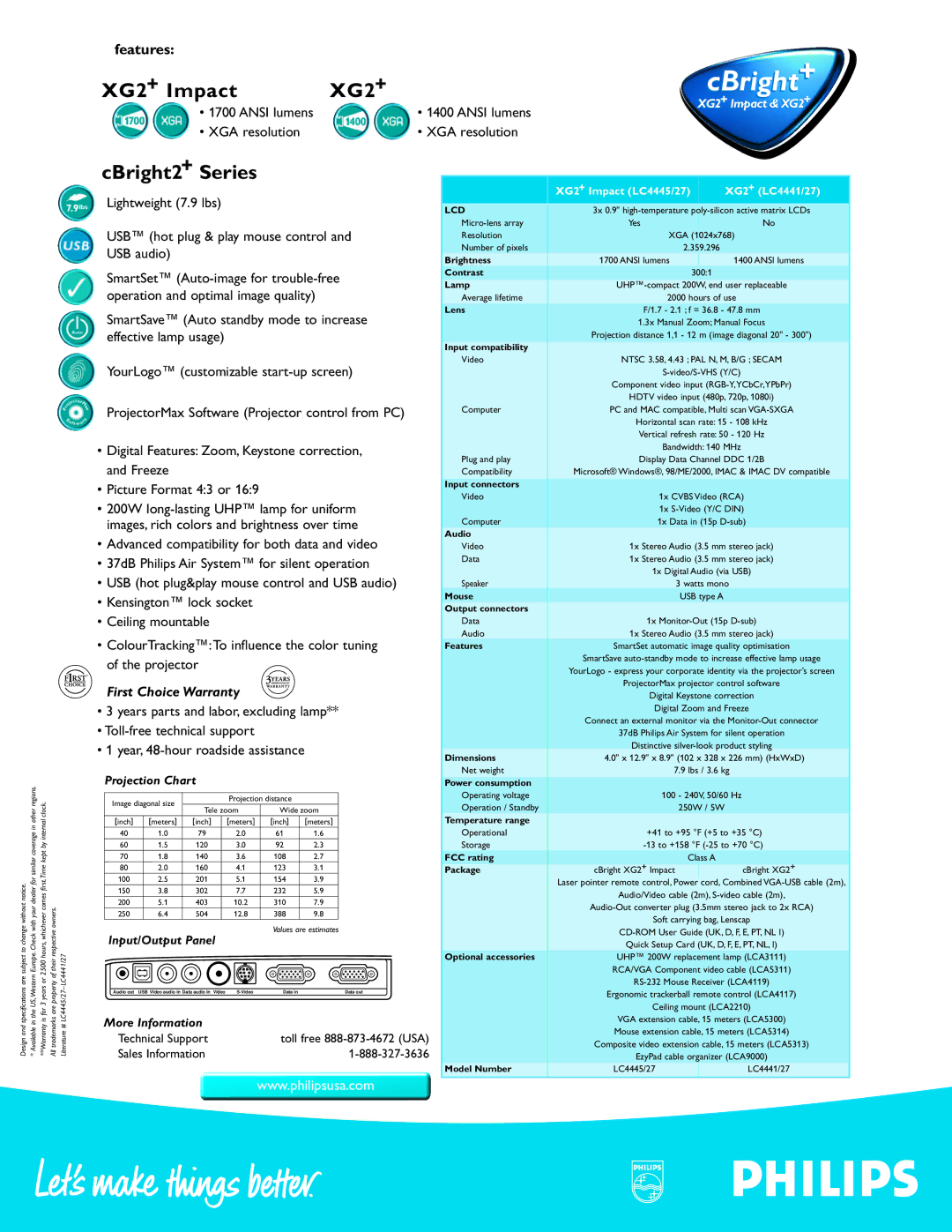 Philips manual XG2+ Impact, CBright2+ Series, Projection Chart, More Information 