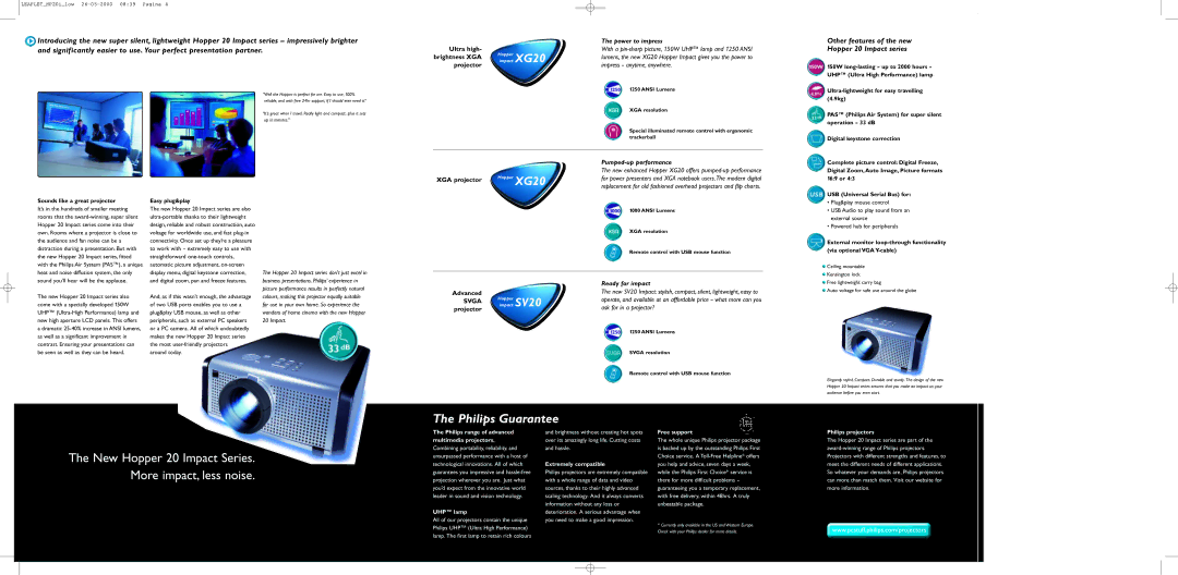 Philips XG20 Impact, SV20 Impact technical specifications Philips Guarantee 