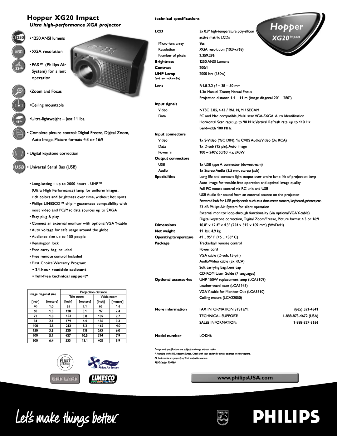 Philips warranty Hopper XG20 Impact, Ultra high-performanceXGA projector, ANSI lumens XGA resolution 