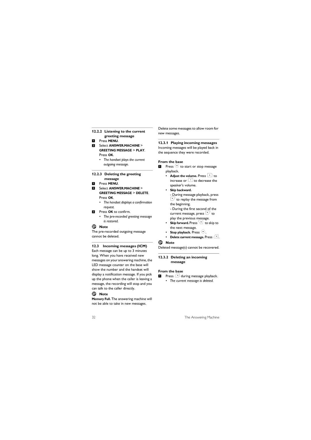 Philips XL 665 manual Select ANSWER.MACHINE Greeting Message PLAY. Press OK, Deleting the greeting message, From the base 