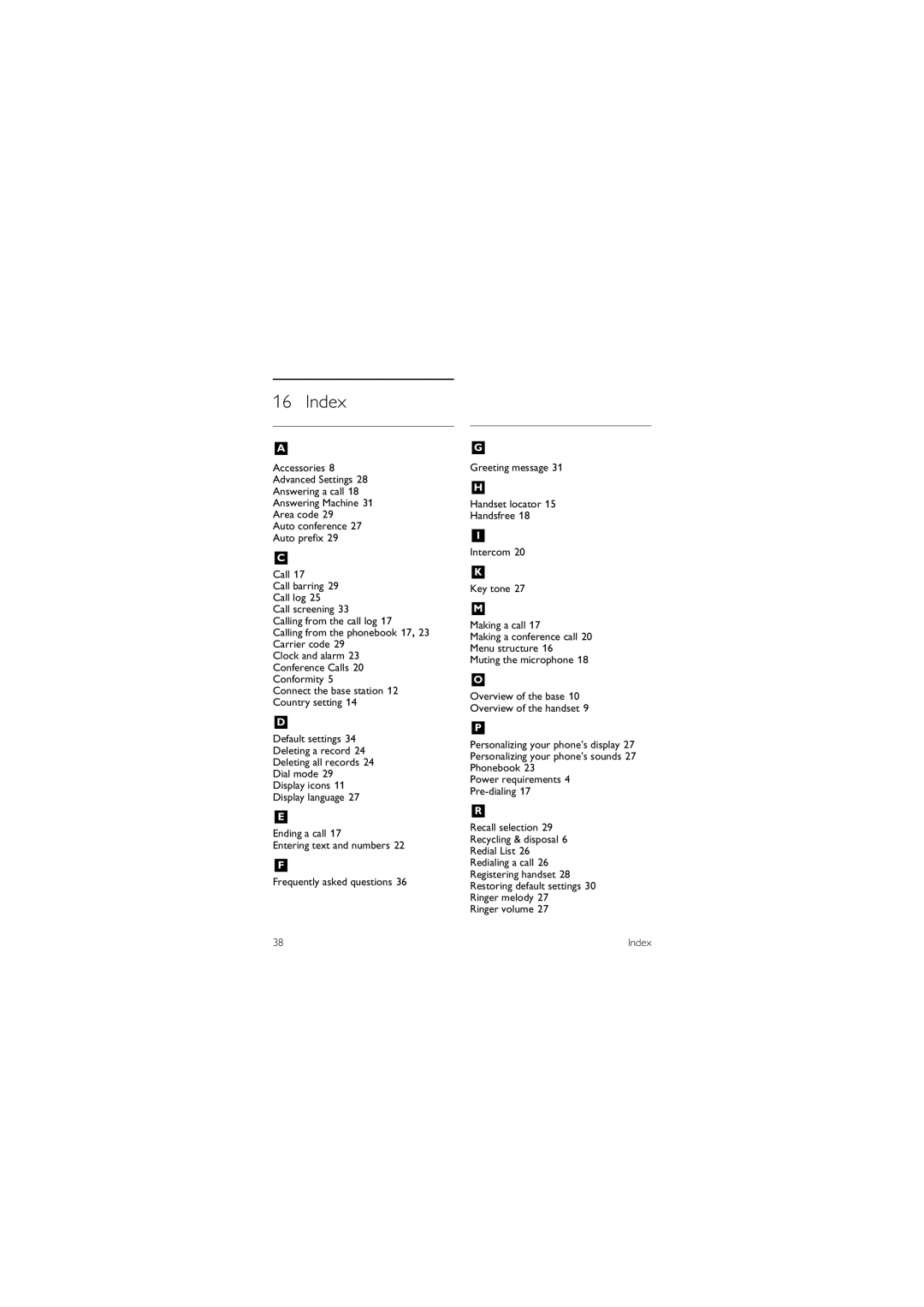 Philips XL 665 manual Index 