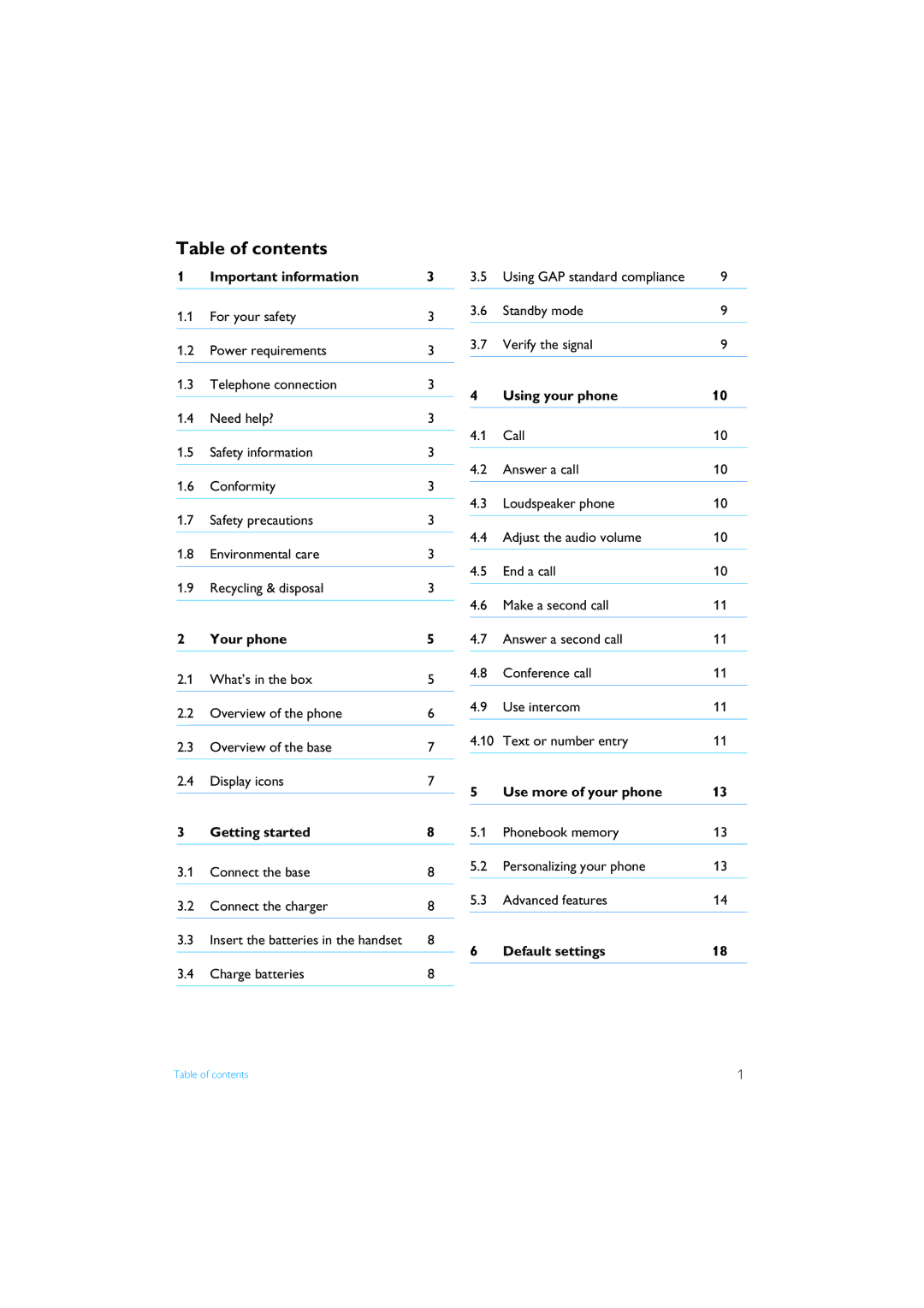 Philips XL340 manual Table of contents 