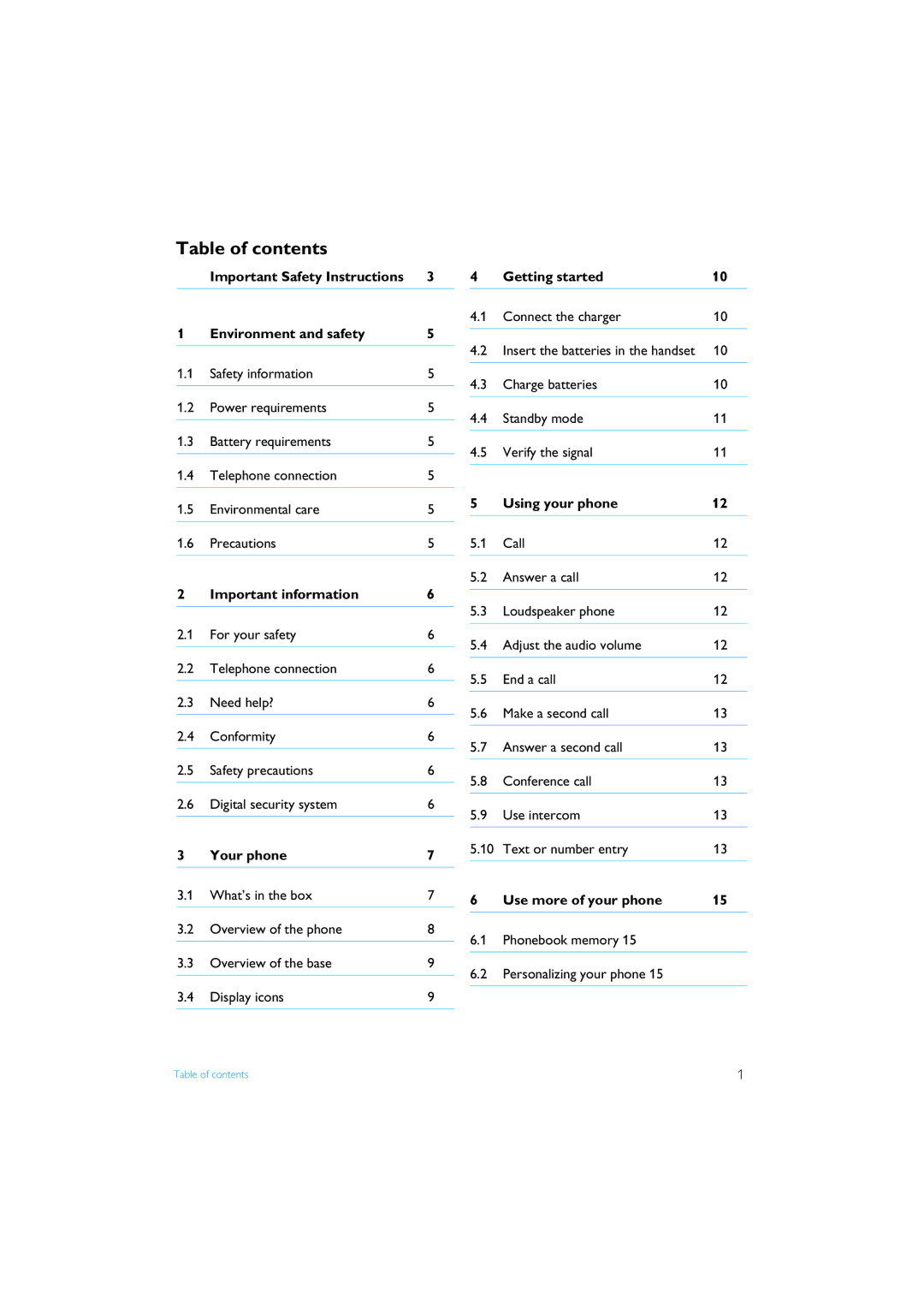 Philips XL3402 manual Table of contents 