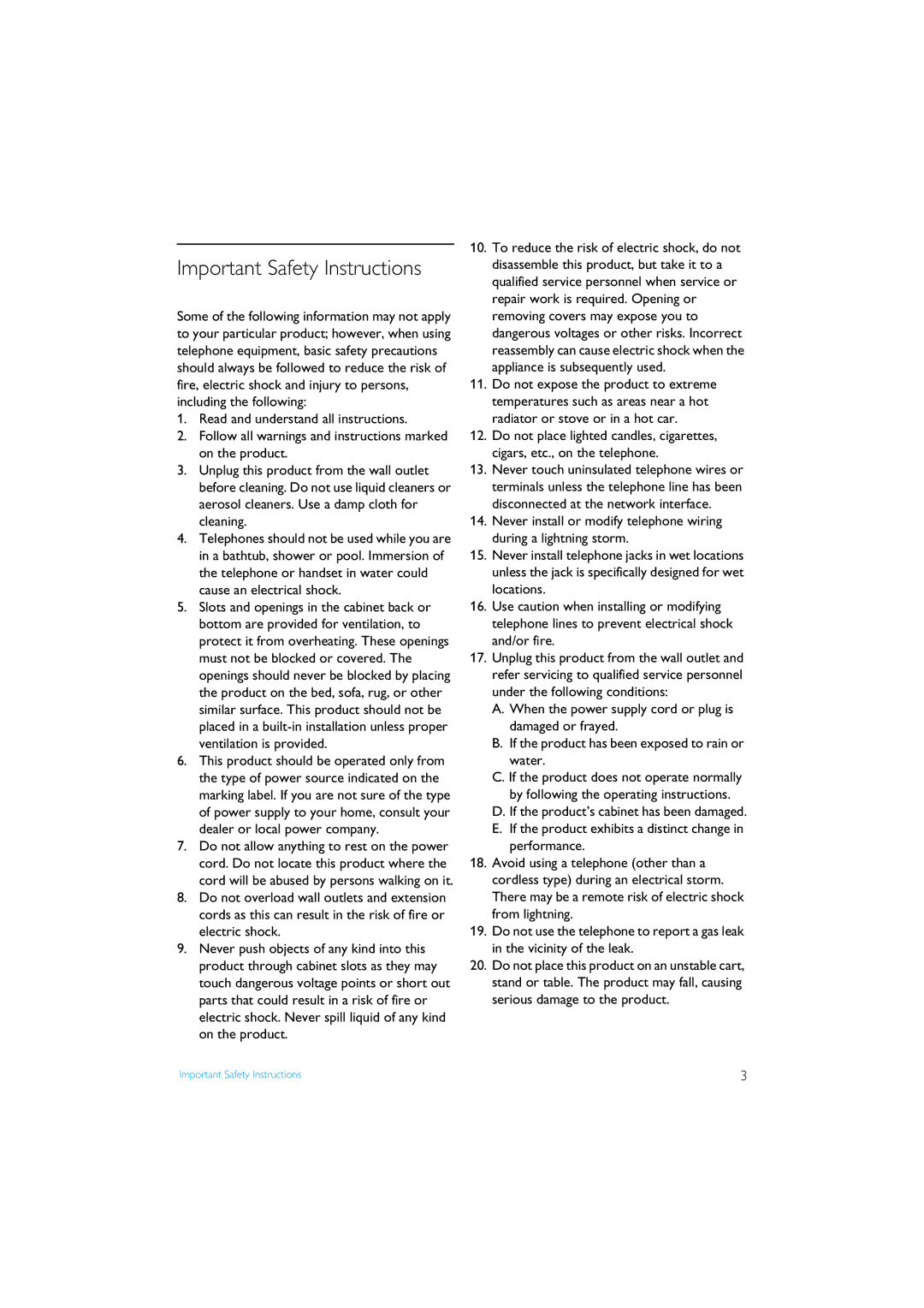 Philips XL3402 manual Important Safety Instructions 