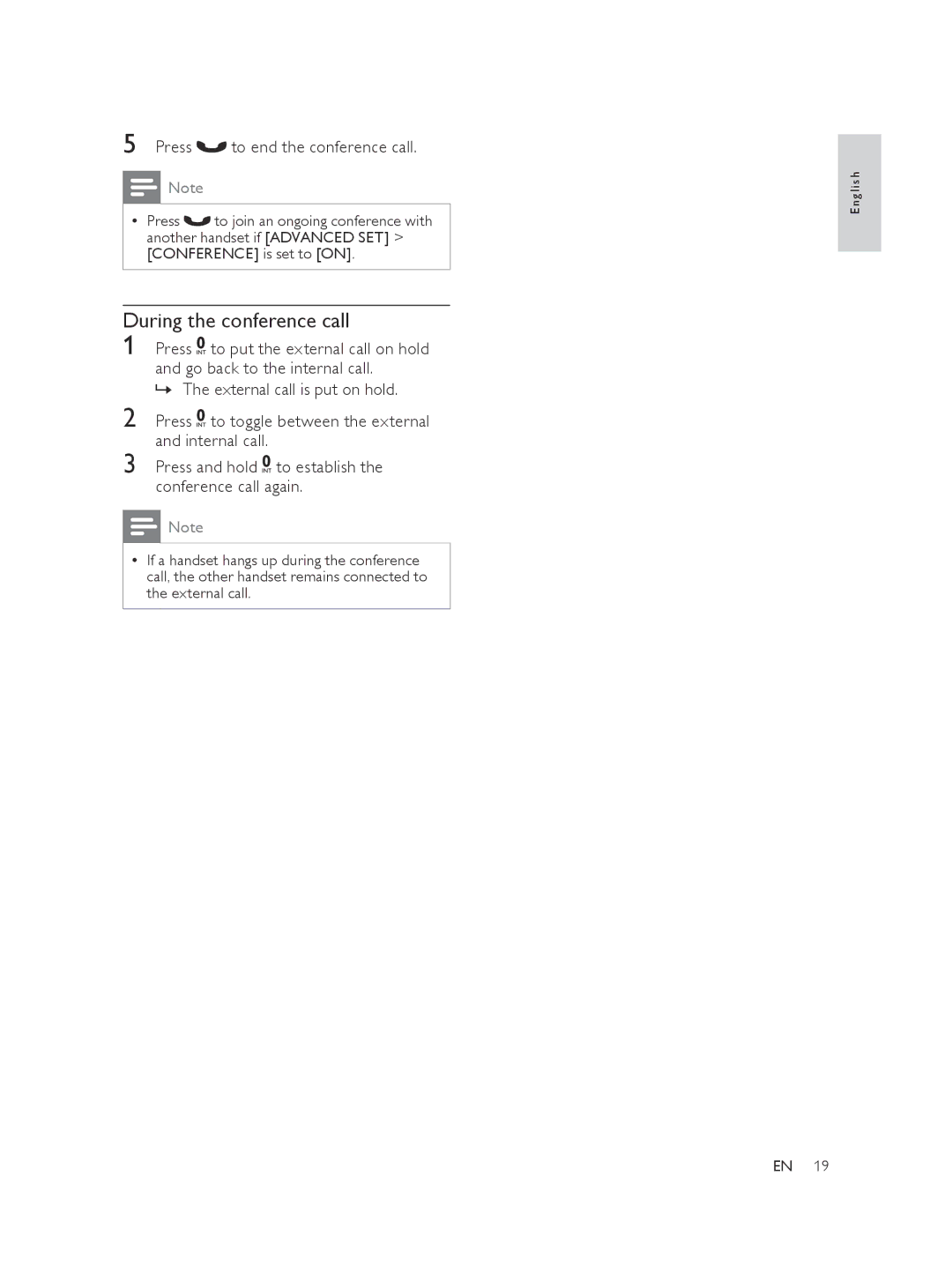 Philips XL370, XL375 user manual During the conference call, Press to end the conference call 