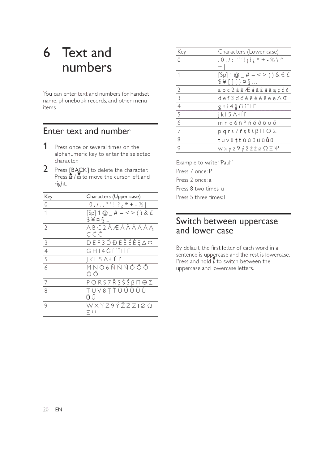 Philips XL375, XL370 user manual Text and numbers, Enter text and number 