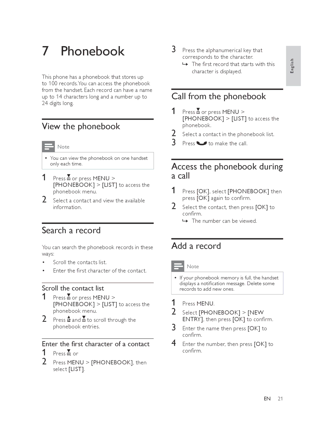 Philips XL370, XL375 user manual Phonebook 