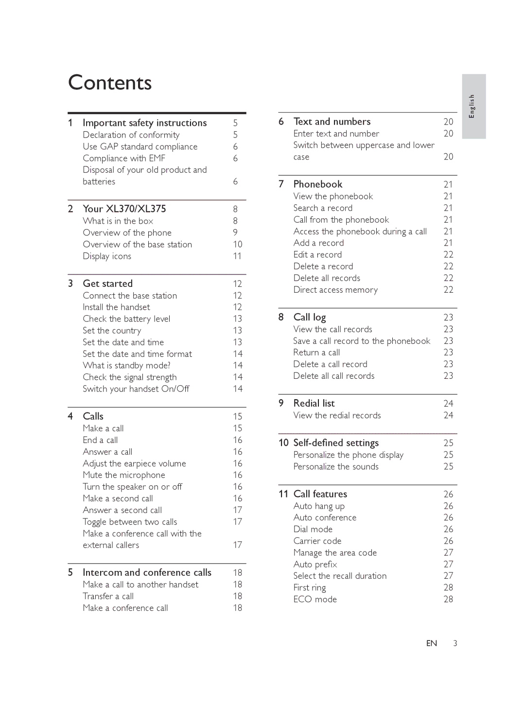 Philips XL370, XL375 user manual Contents 