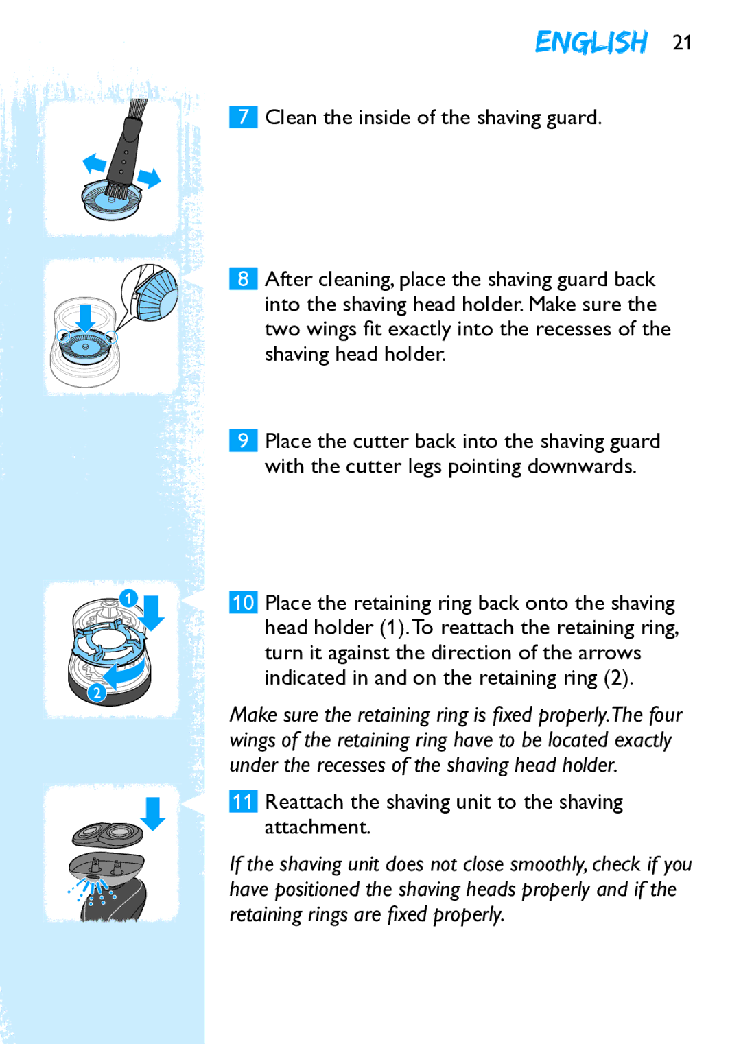 Philips Y5524 manual Reattach the shaving unit to the shaving attachment 