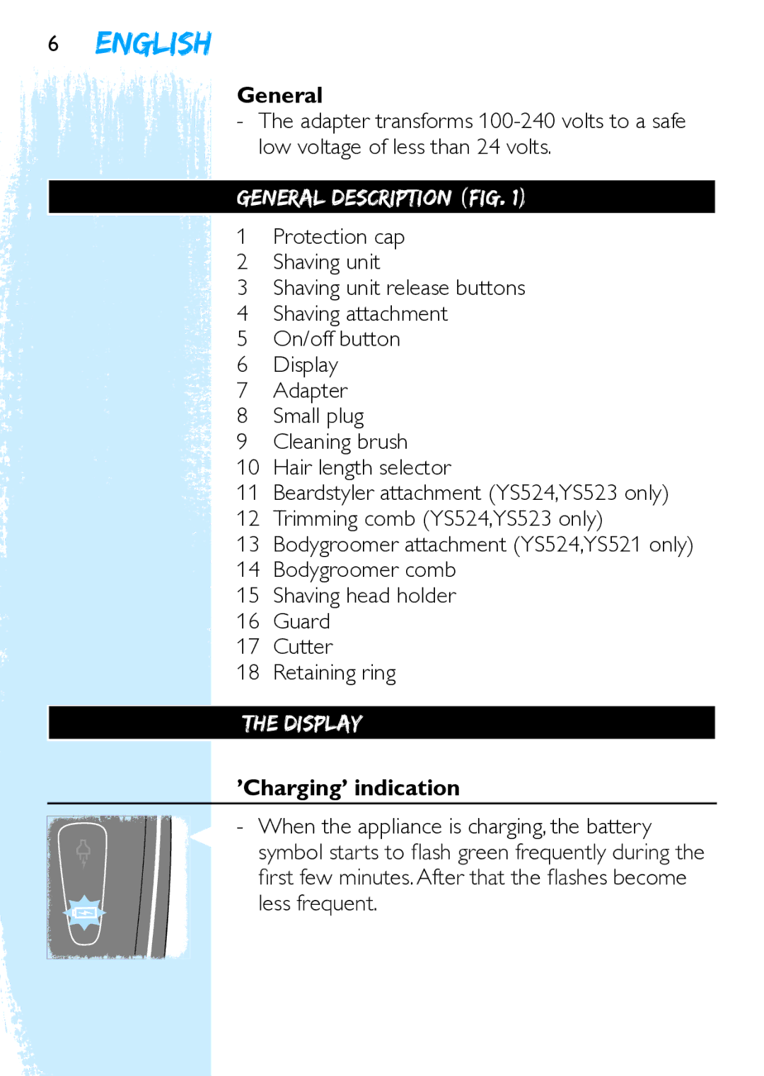 Philips Y5524 manual General Description, Display, ’Charging’ indication 