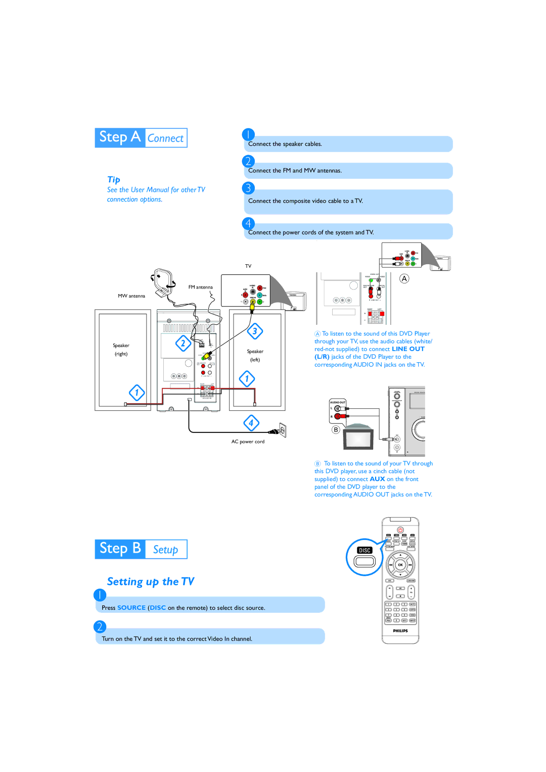 Philips ZC-0708, PDCC-JH quick start Setting up the TV, Tip 