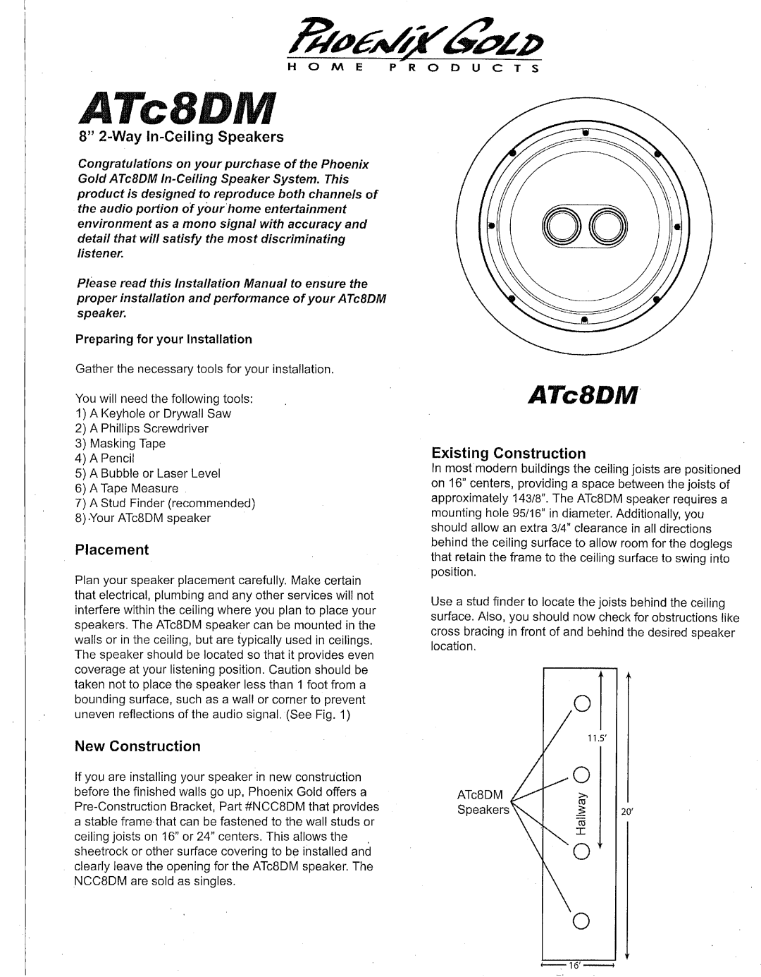 Phoenix Gold 8" 2-Way In-Ceiling Speakers, ATc8 manual 