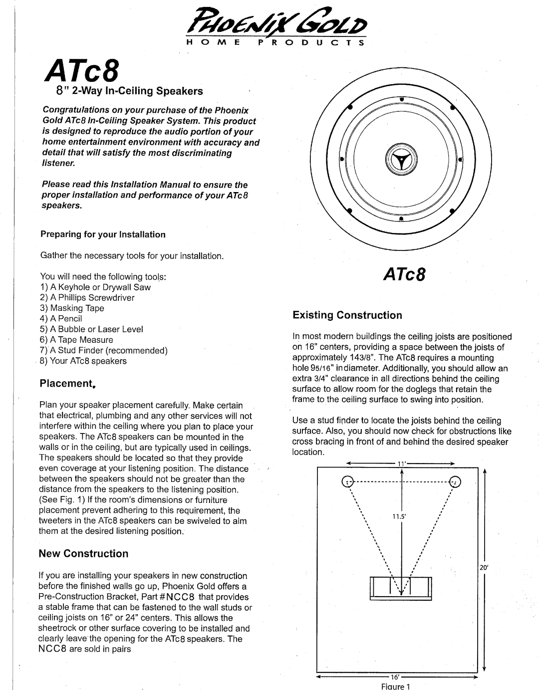 Phoenix Gold 8 2-Way In-Ceiling Speakers, ATc8 manual 