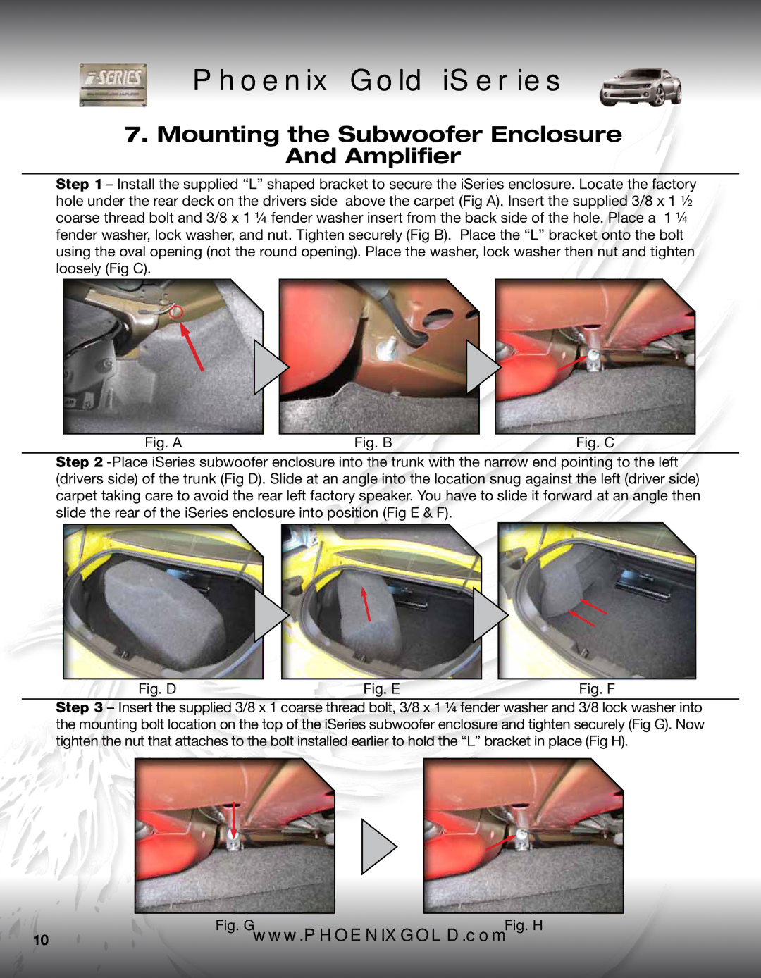 Phoenix Gold IAMP-GM1 installation instructions Mounting the Subwoofer Enclosure And Amplifier 