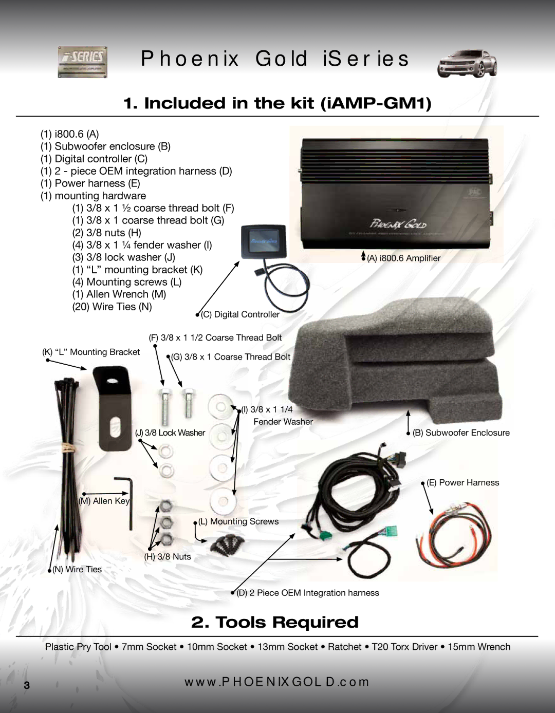 Phoenix Gold IAMP-GM1 installation instructions Included in the kit iAMP-GM1, Tools Required 