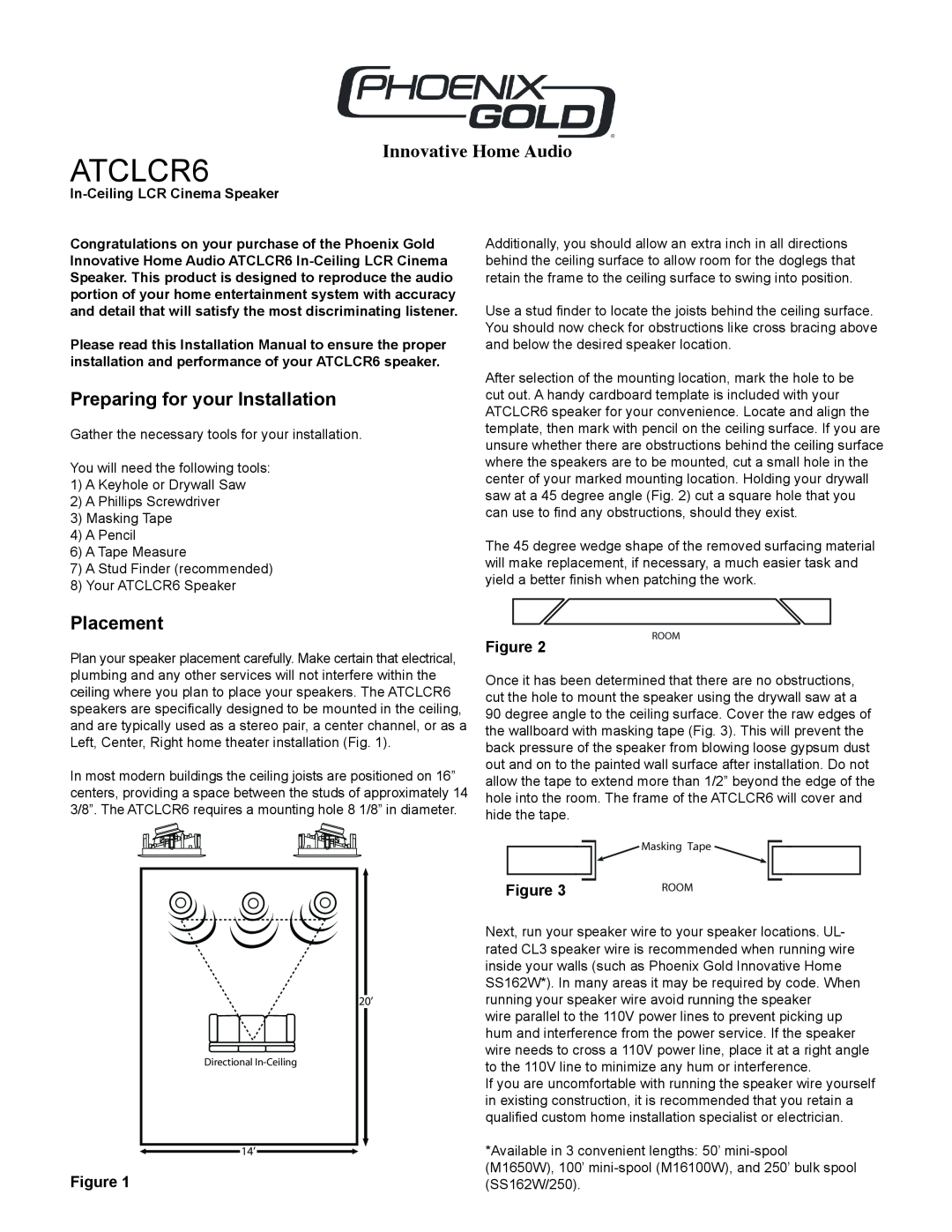Phoenix Gold In-Celing LCR Cinema Speaker installation manual Innovative Home Audio, ATCLCR6 
