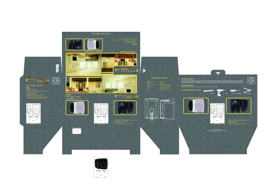 Phoenix Gold ATO52 specifications Speaker Placement, Speaker Mounting, ATO42B ATO42W Panels Side on Indicated Color 