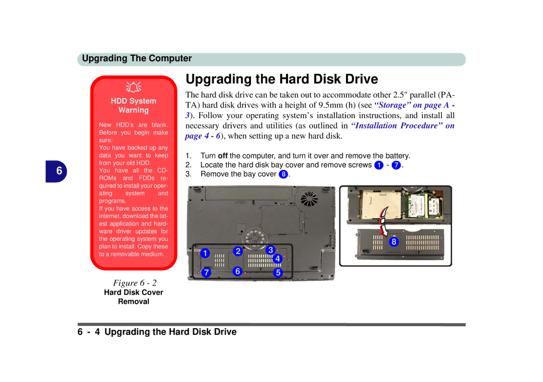 Phoenix Gold pmn manual Upgrading the Hard Disk Drive, HDD System, Hard Disk Cover Removal 