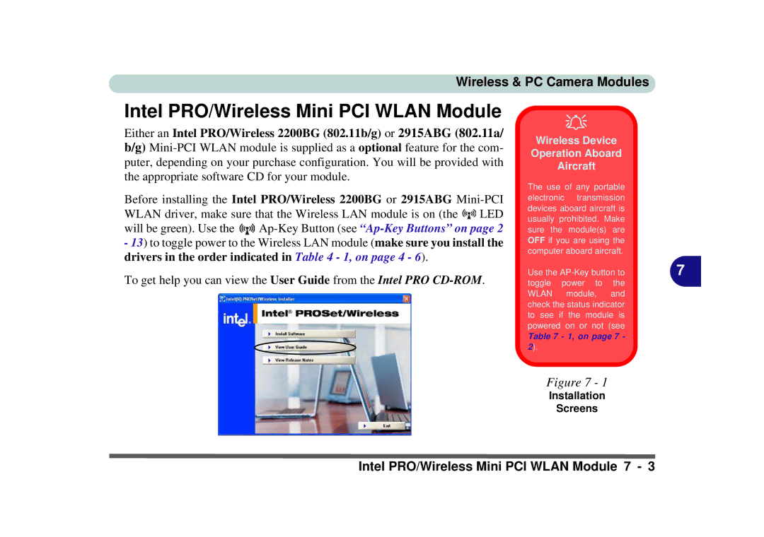 Phoenix Gold pmn manual Intel PRO/Wireless Mini PCI Wlan Module, Installation Screens 