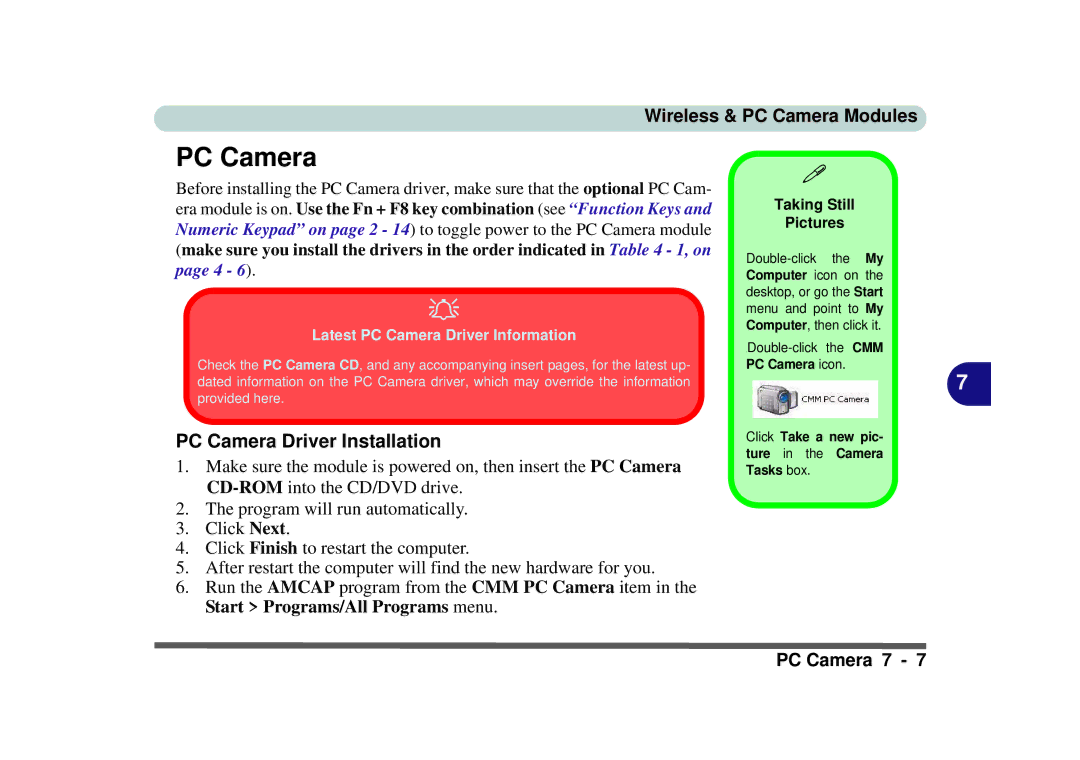 Phoenix Gold pmn manual PC Camera Driver Installation, Taking Still Pictures 