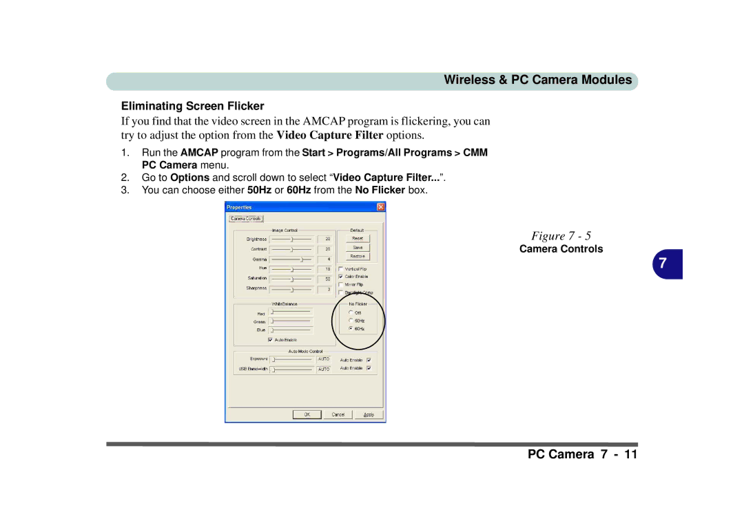 Phoenix Gold pmn manual Eliminating Screen Flicker, Camera Controls 