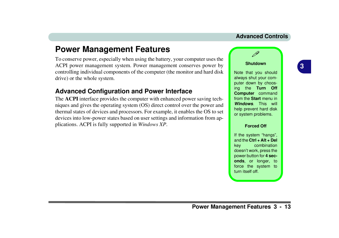 Phoenix Gold pmn manual Power Management Features, Advanced Configuration and Power Interface, Shutdown3 Forced Off 