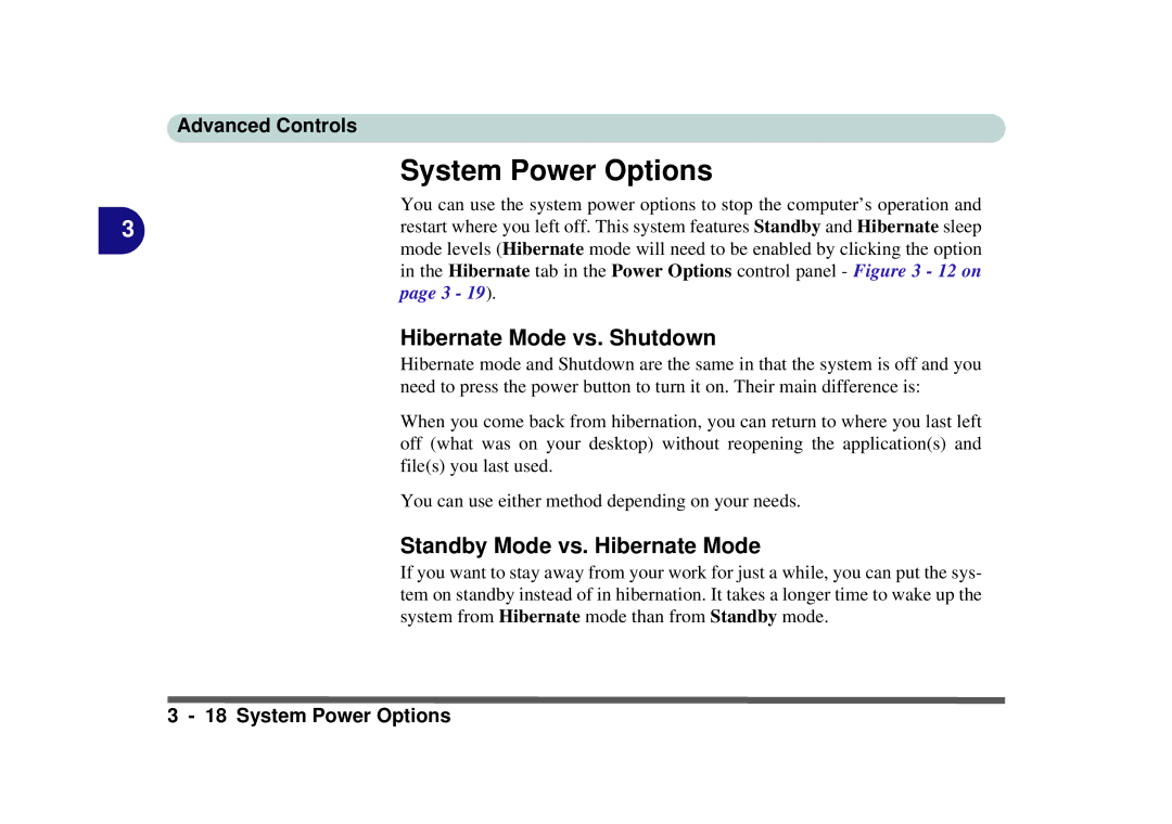 Phoenix Gold pmn manual System Power Options, Hibernate Mode vs. Shutdown, Standby Mode vs. Hibernate Mode 