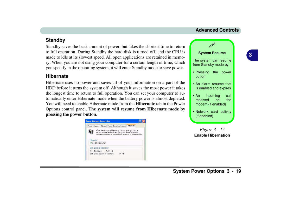 Phoenix Gold pmn manual Standby, Hibernate, Enable Hibernation, System Resume 