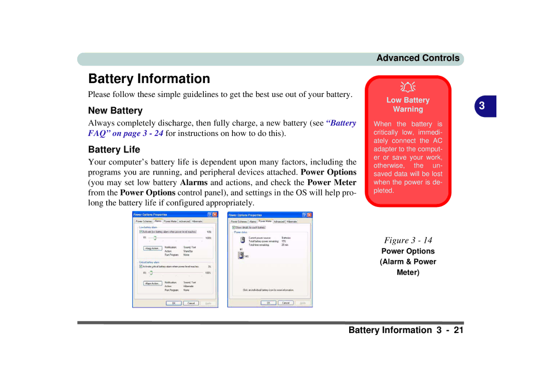 Phoenix Gold pmn manual Battery Information, New Battery, Battery Life, Low Battery, Power Options Alarm & Power Meter 