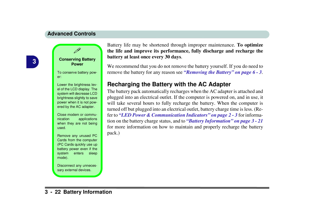 Phoenix Gold pmn manual Recharging the Battery with the AC Adapter, Conserving Battery 