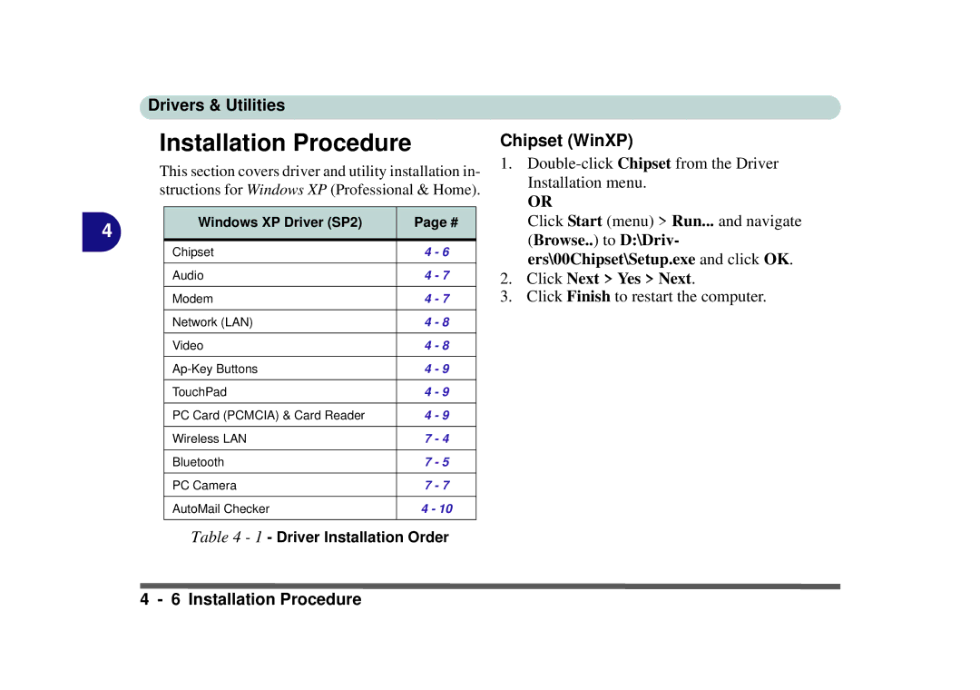 Phoenix Gold pmn manual Installation Procedure, Chipset WinXP, Windows XP Driver SP2 