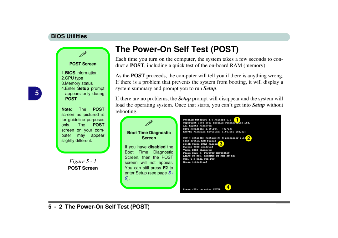 Phoenix Gold pmn manual Power-On Self Test Post, Post Screen, Boot Time Diagnostic Screen 