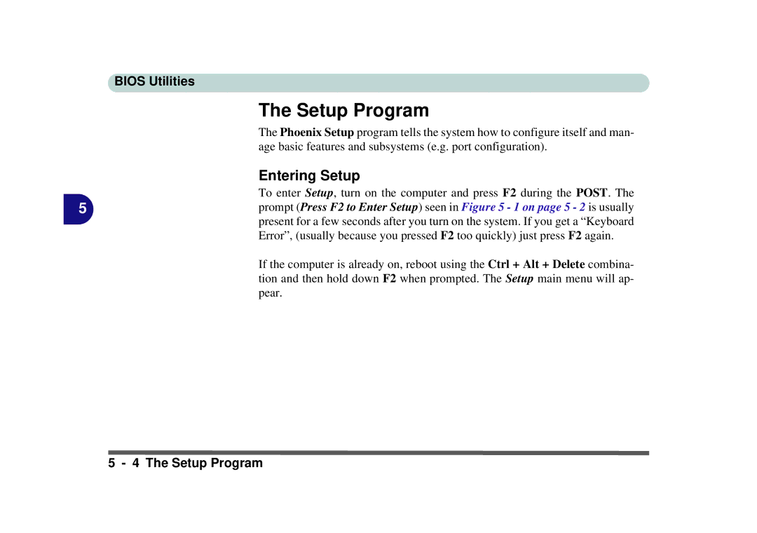 Phoenix Gold pmn manual Setup Program, Entering Setup 