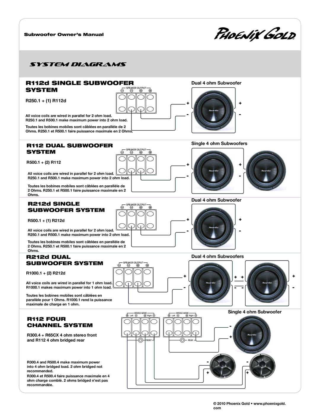 Phoenix Gold R210D, R212D, R112D, R110D manual System Diagrams 