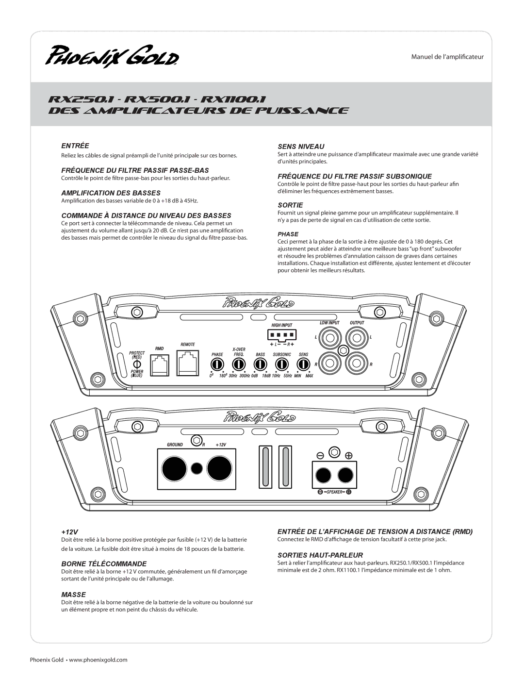 Phoenix Gold RX400.4, RX600.5, RX500.1, RX250.1, RX1100.1 manual DES Amplificateurs DE Puissance 