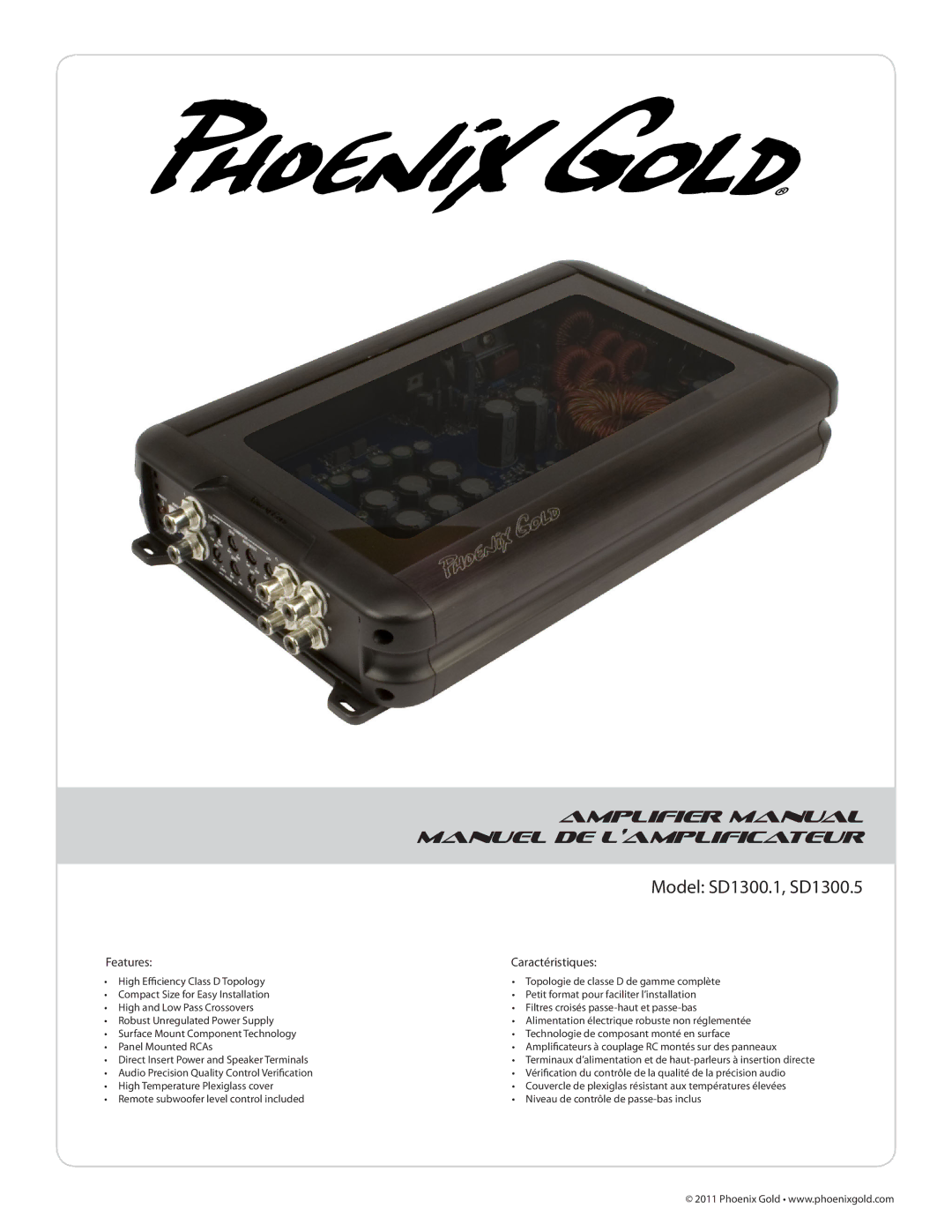 Phoenix Gold SD1300.1, SD1300.5 manual Amplifier Manual Manuel DE L’AMPLIFICATEUR, Features Caractéristiques 