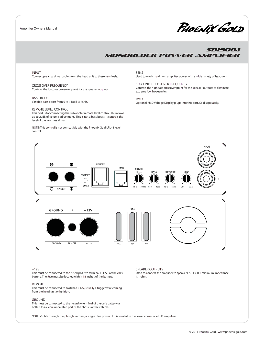 Phoenix Gold SD1300.1, SD1300.5 manual Monoblock Power Amplifier 