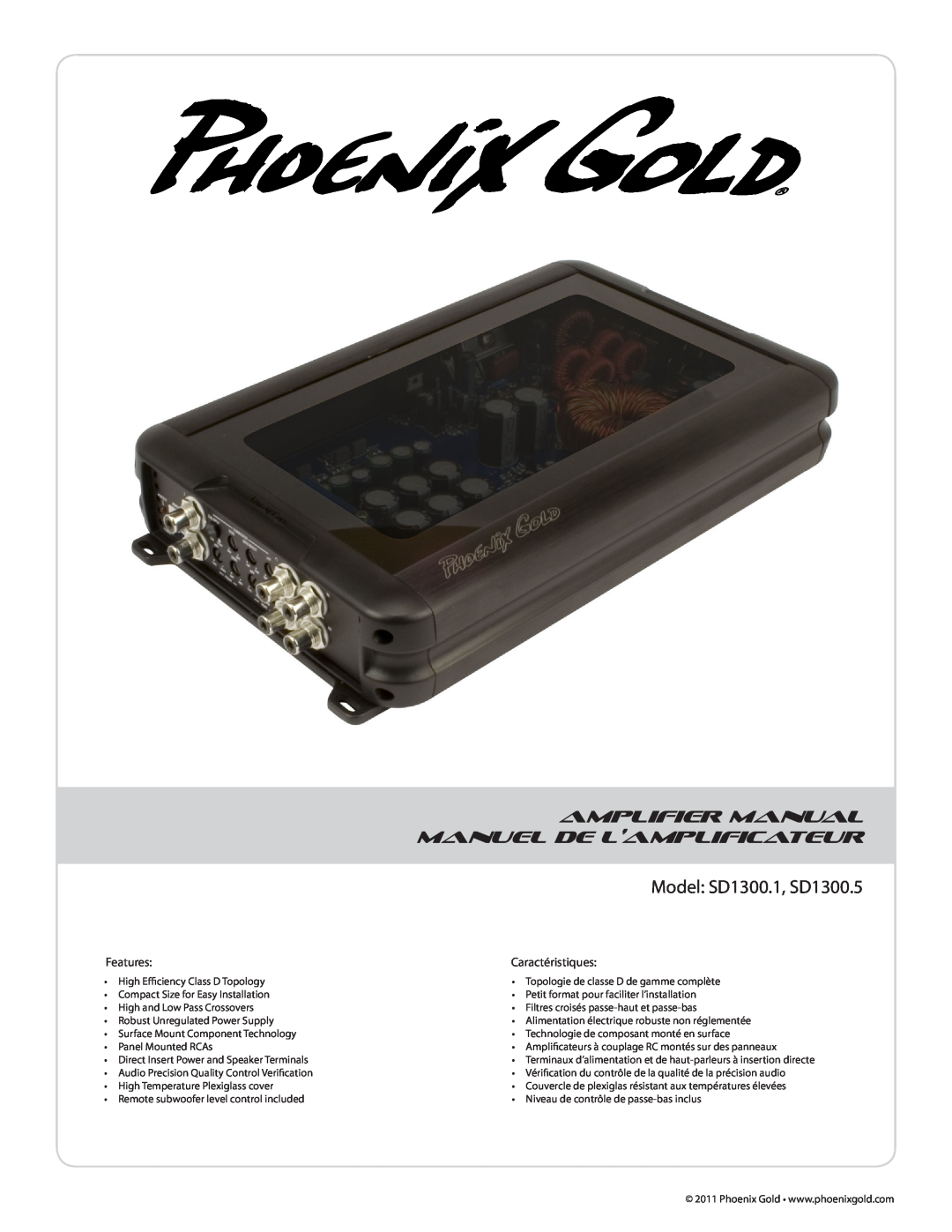 Phoenix Gold manual Amplifier Manual Manuel De L’Amplificateur, Model SD1300.1, SD1300.5 