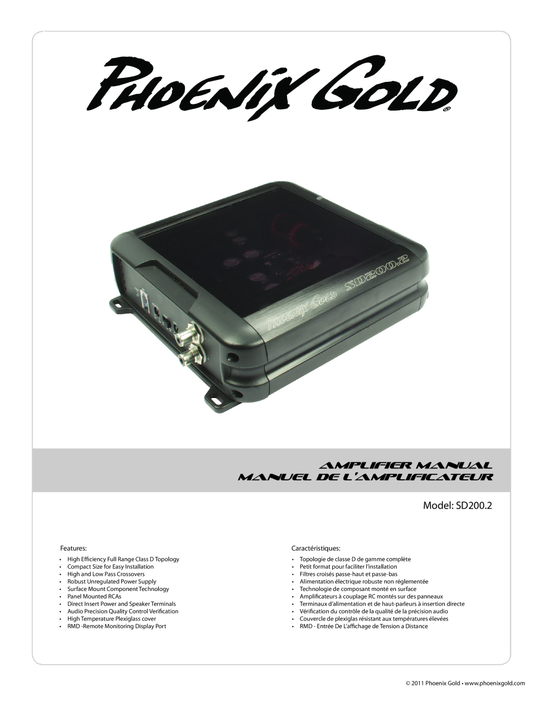 Phoenix Gold SD200.2 manual Amplifier Manual, Features Caractéristiques 