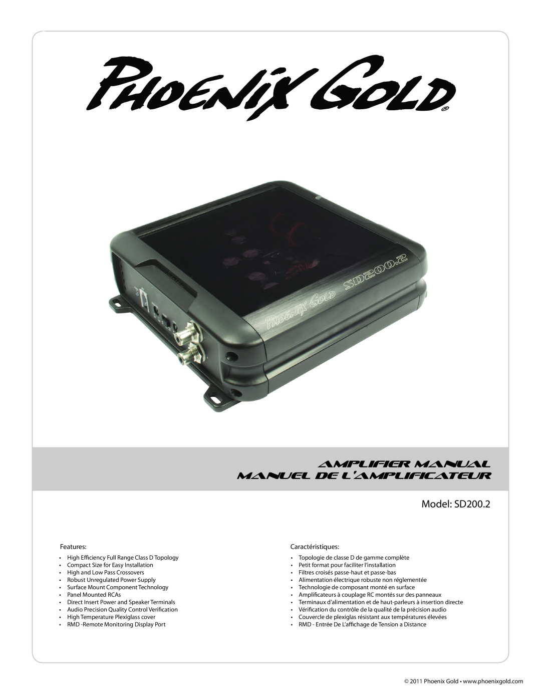 Phoenix Gold manual Amplifier Manual, Manuel De L’Amplificateur, Model SD200.2 