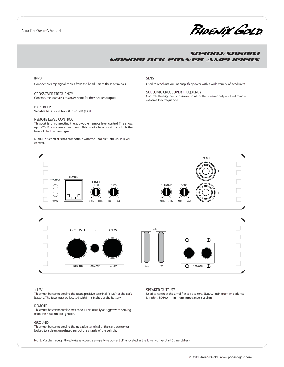 Phoenix Gold SD300.1, SD500.4, SD600.1, SD800.5 manual Monoblock Power Amplifiers 