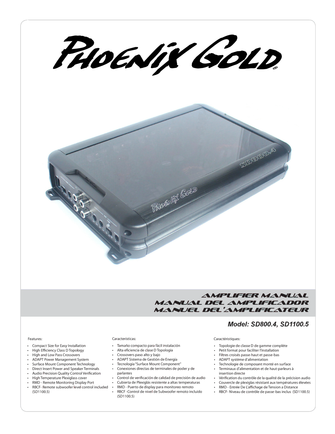 Phoenix Gold manual Model SD800.4, SD1100.5, Amplifier Manual Manual DEL Amplificador 